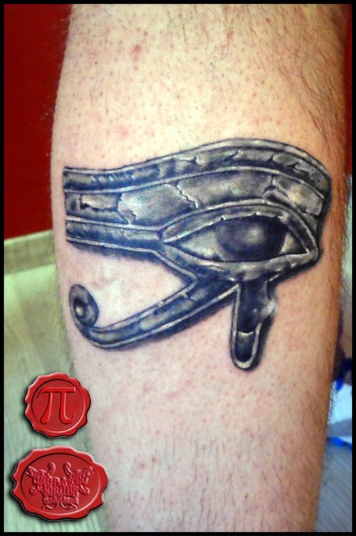 3D Grey Ink Horus Eye Tattoo On Leg